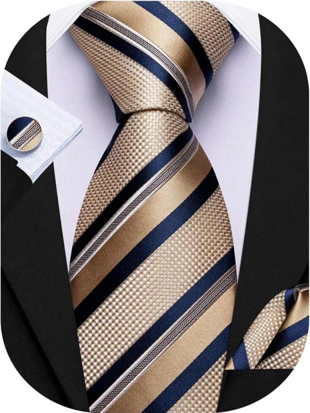 Stylish Men's Tie Set - Plaid & Stripe Neckties, Pocket Square & Cufflinks